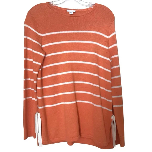 J Jill Sweater Women‎ Sz XS Orange Knit Cotton Stripes Office Career Tunic EUC - Picture 3 of 10